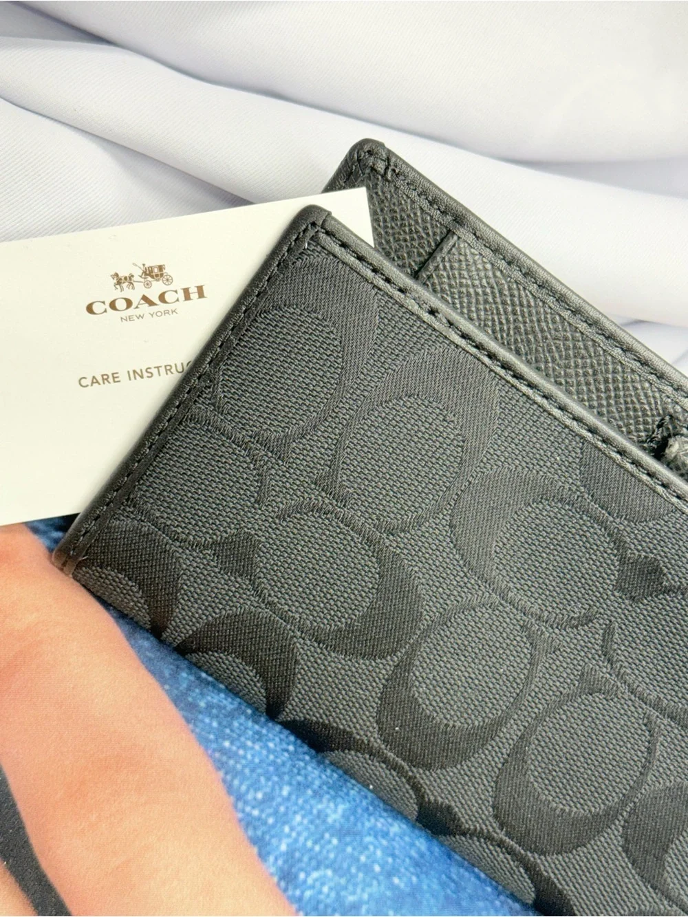 (new+card) Coach Black Signature Monogram Card / Cash Holder with Logo Jacquard